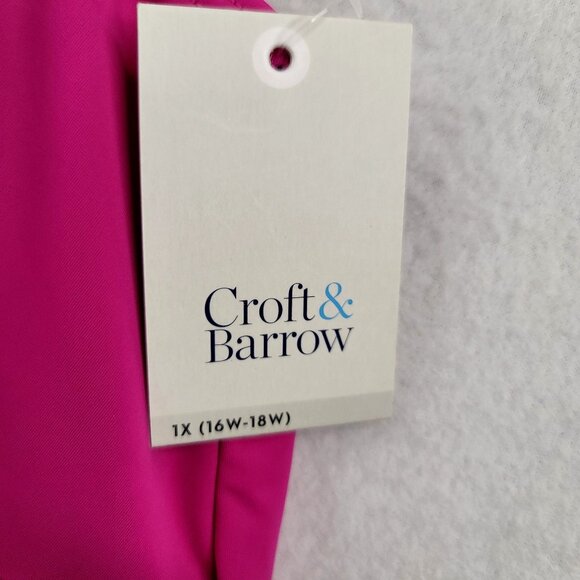 Plus Croft & Barrow High Neck Twist Front Tankini 1X 16W-18W Pink/Black/White - Picture 4 of 9